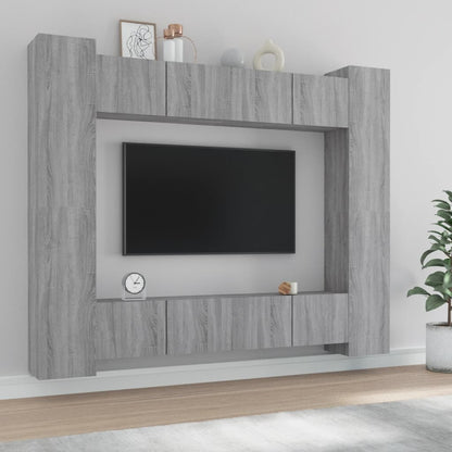 8-Delige Tv-Meubelset Bewerkt Hout Grijs Sonoma Eikenkleurig 80 x 30 x 30 cm