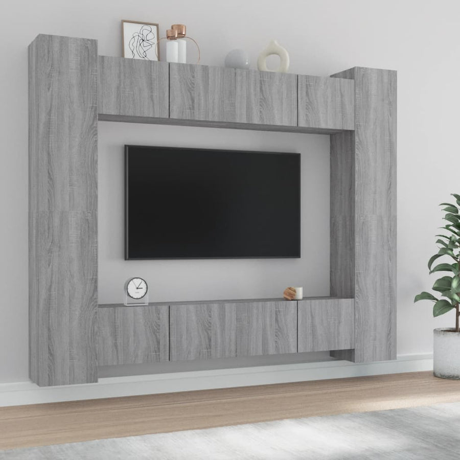 8-Delige Tv-Meubelset Bewerkt Hout Grijs Sonoma Eikenkleurig 80 x 30 x 30 cm
