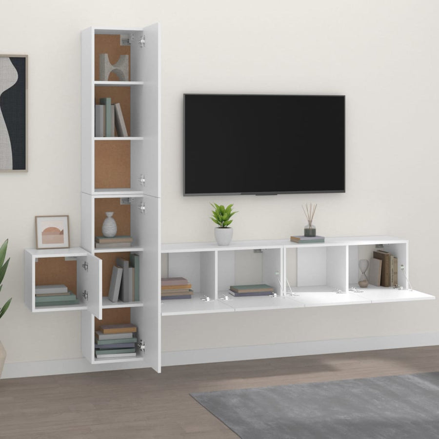 -Delige Tv-Meubelset Bewerkt Hout 5 80 x 30 x 30 cm (2 pcs) Wit