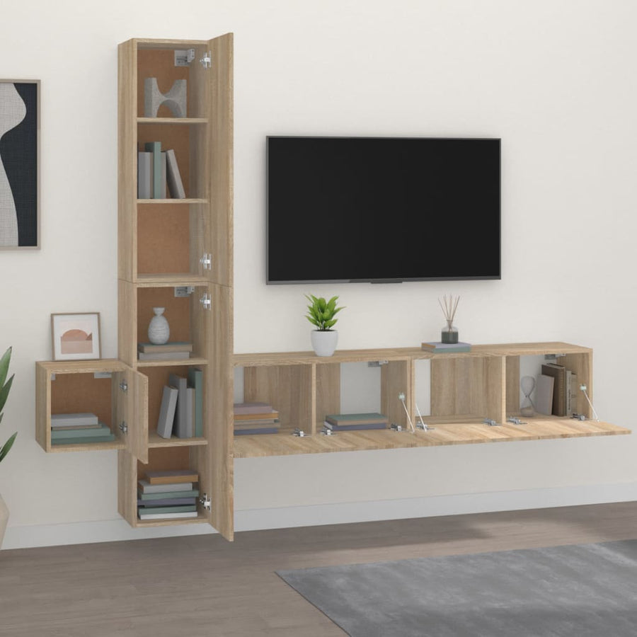 5-Delige Tv-Meubelset Bewerkt Hout Sonoma Eikenkleurig