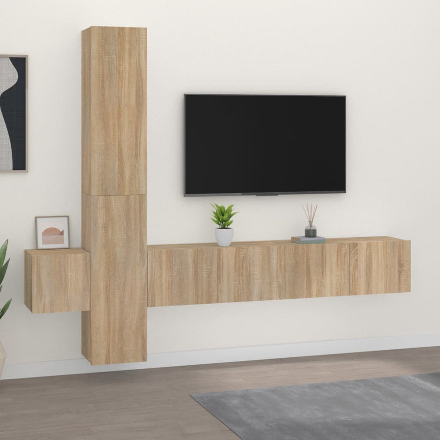5-Delige Tv-Meubelset Bewerkt Hout Sonoma Eikenkleurig