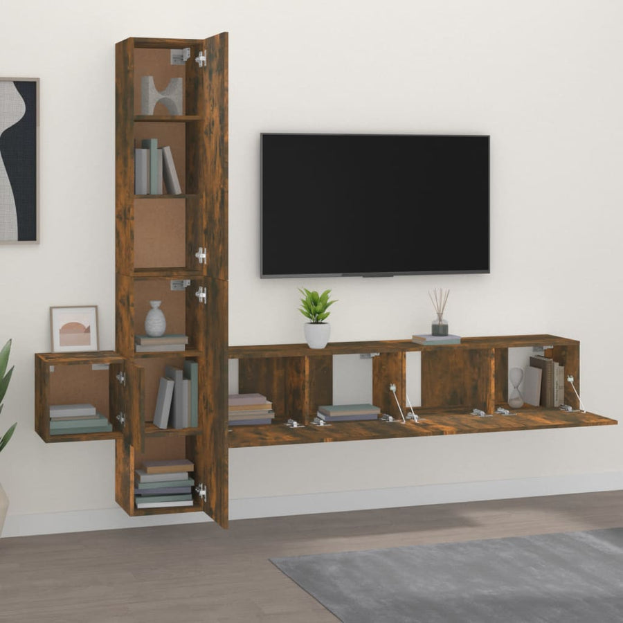 -Delige Tv-Meubelset Bewerkt Hout Kleurig 5 80 x 30 x 30 cm (2 pcs) Gerookt eiken