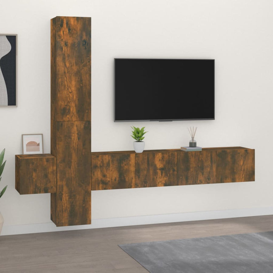 -Delige Tv-Meubelset Bewerkt Hout Kleurig 5 80 x 30 x 30 cm (2 pcs) Gerookt eiken