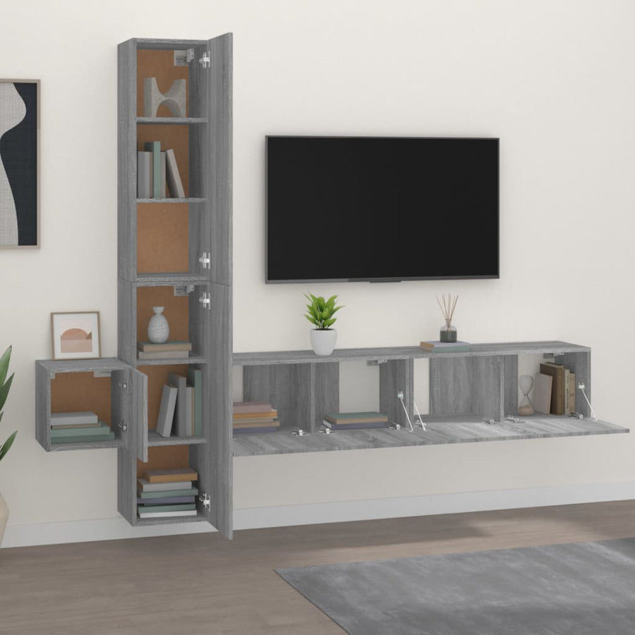 5-Delige Tv-Meubelset Bewerkt Hout Grijs Sonoma Eikenkleurig 80 x 30 x 30 cm (2 pcs)