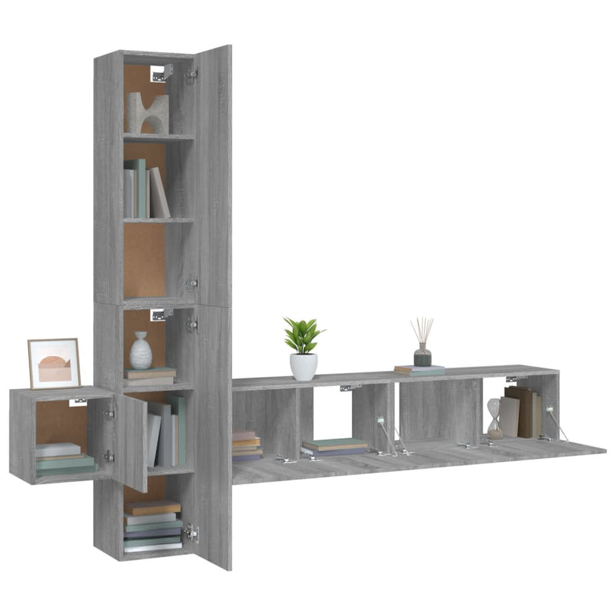 5-Delige Tv-Meubelset Bewerkt Hout Grijs Sonoma Eikenkleurig 80 x 30 x 30 cm (2 pcs)