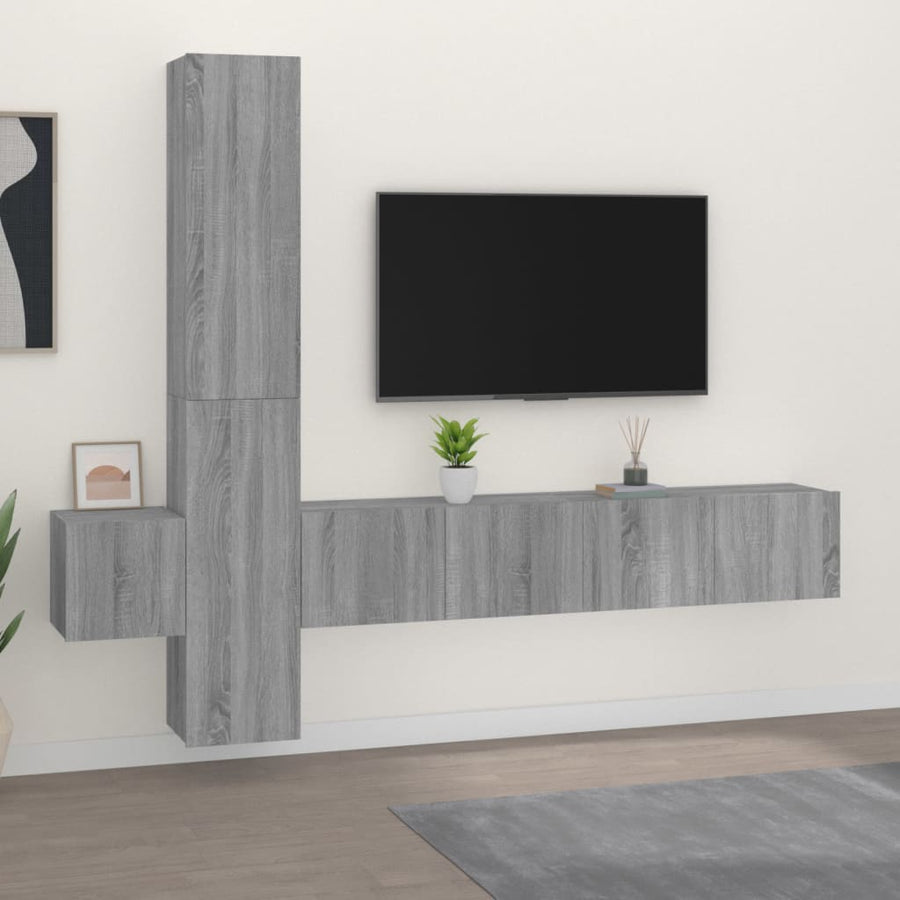 5-Delige Tv-Meubelset Bewerkt Hout Grijs Sonoma Eikenkleurig 80 x 30 x 30 cm (2 pcs)