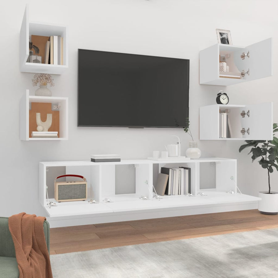 -Delige Tv-Meubelset Bewerkt Hout 6 80 x 30 x 30 cm Wit