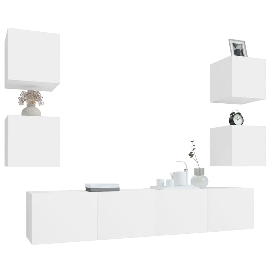 -Delige Tv-Meubelset Bewerkt Hout 6 80 x 30 x 30 cm Wit