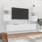 6-piece TV cabinet set, engineered wood, white