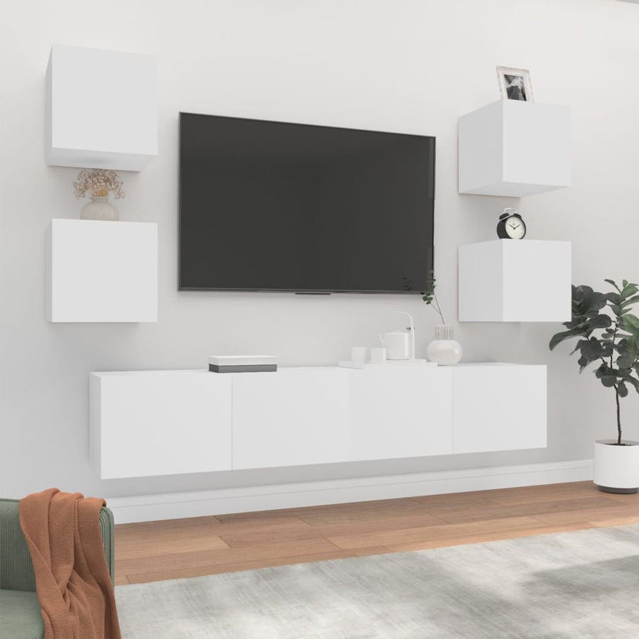 -Delige Tv-Meubelset Bewerkt Hout 6 80 x 30 x 30 cm Wit