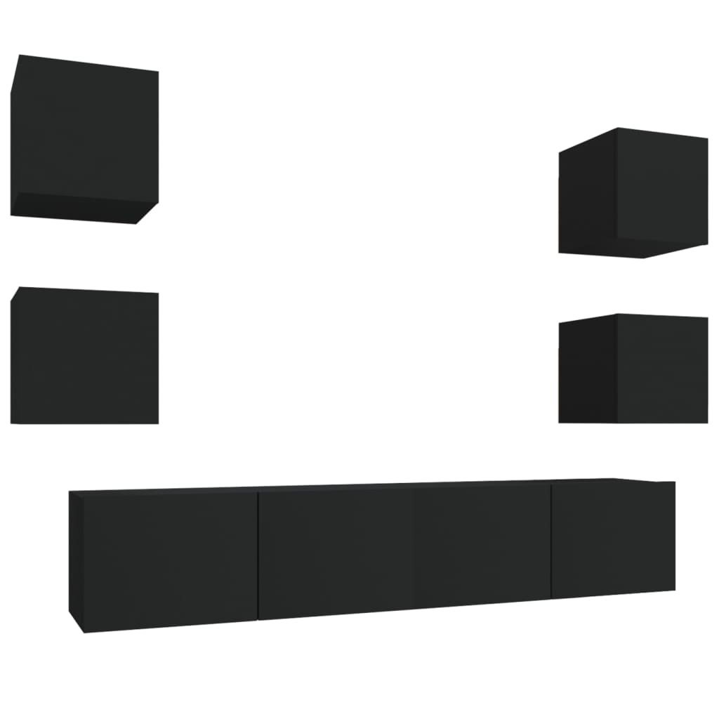 -Delige Tv-Meubelset Bewerkt Hout 6 80 x 30 x 30 cm Zwart