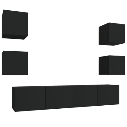 -Delige Tv-Meubelset Bewerkt Hout 6 80 x 30 x 30 cm Zwart