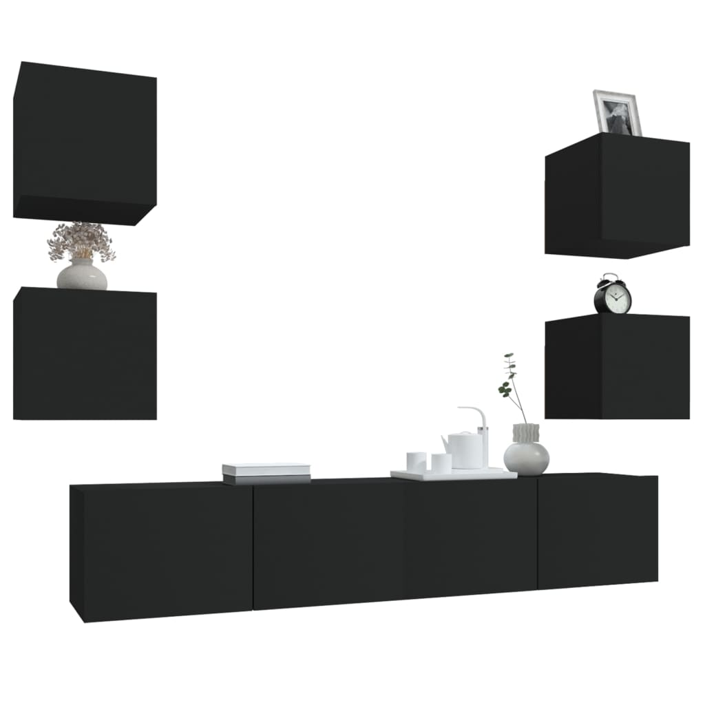 -Delige Tv-Meubelset Bewerkt Hout 6 80 x 30 x 30 cm Zwart