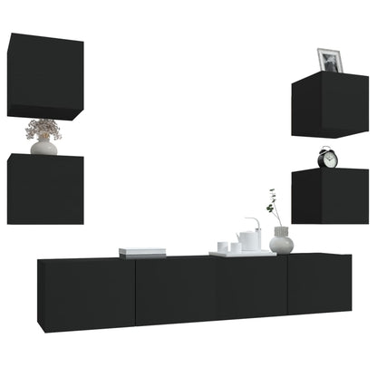-Delige Tv-Meubelset Bewerkt Hout 6 80 x 30 x 30 cm Zwart