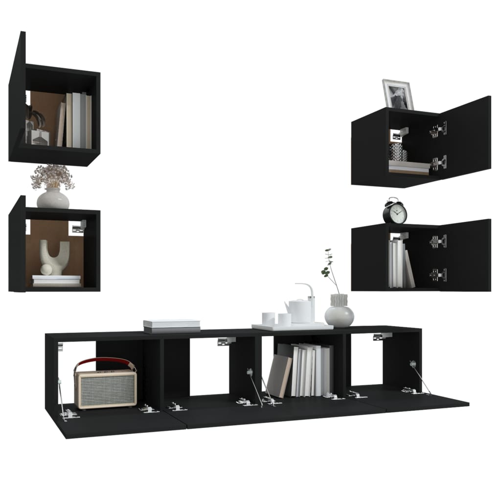 -Delige Tv-Meubelset Bewerkt Hout 6 80 x 30 x 30 cm Zwart