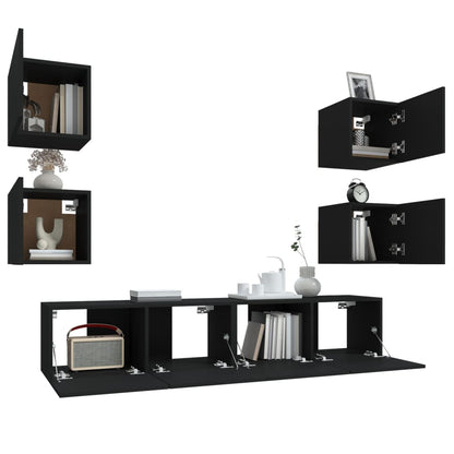 -Delige Tv-Meubelset Bewerkt Hout 6 80 x 30 x 30 cm Zwart