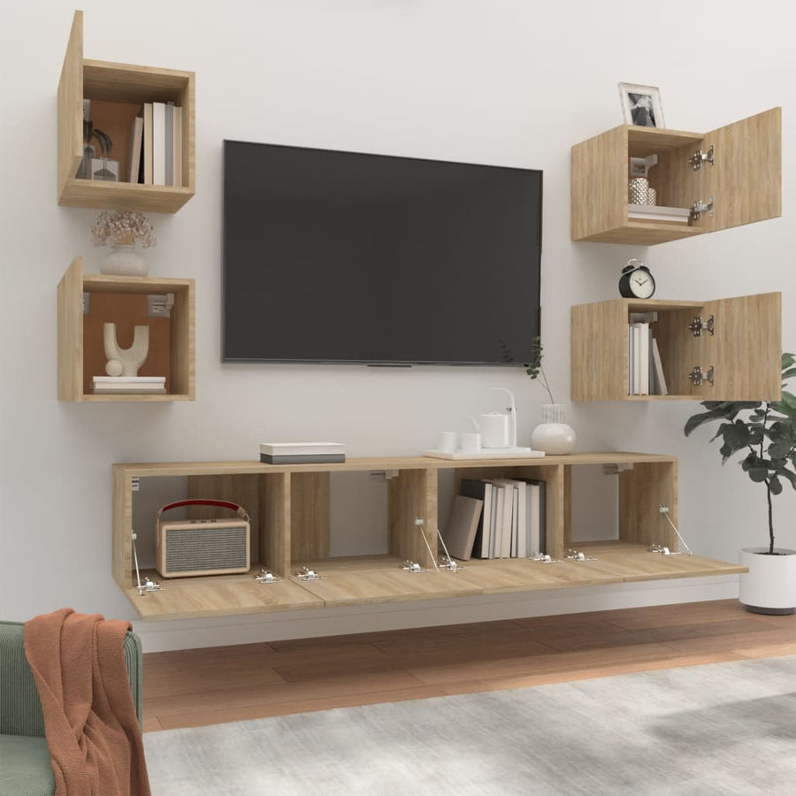6-Delige Tv-Meubelset Bewerkt Hout Kleurig 6