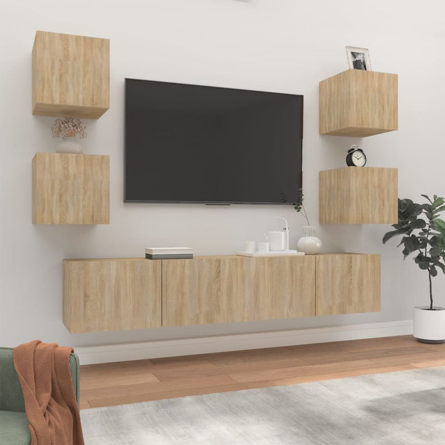6-Delige Tv-Meubelset Bewerkt Hout Kleurig 6