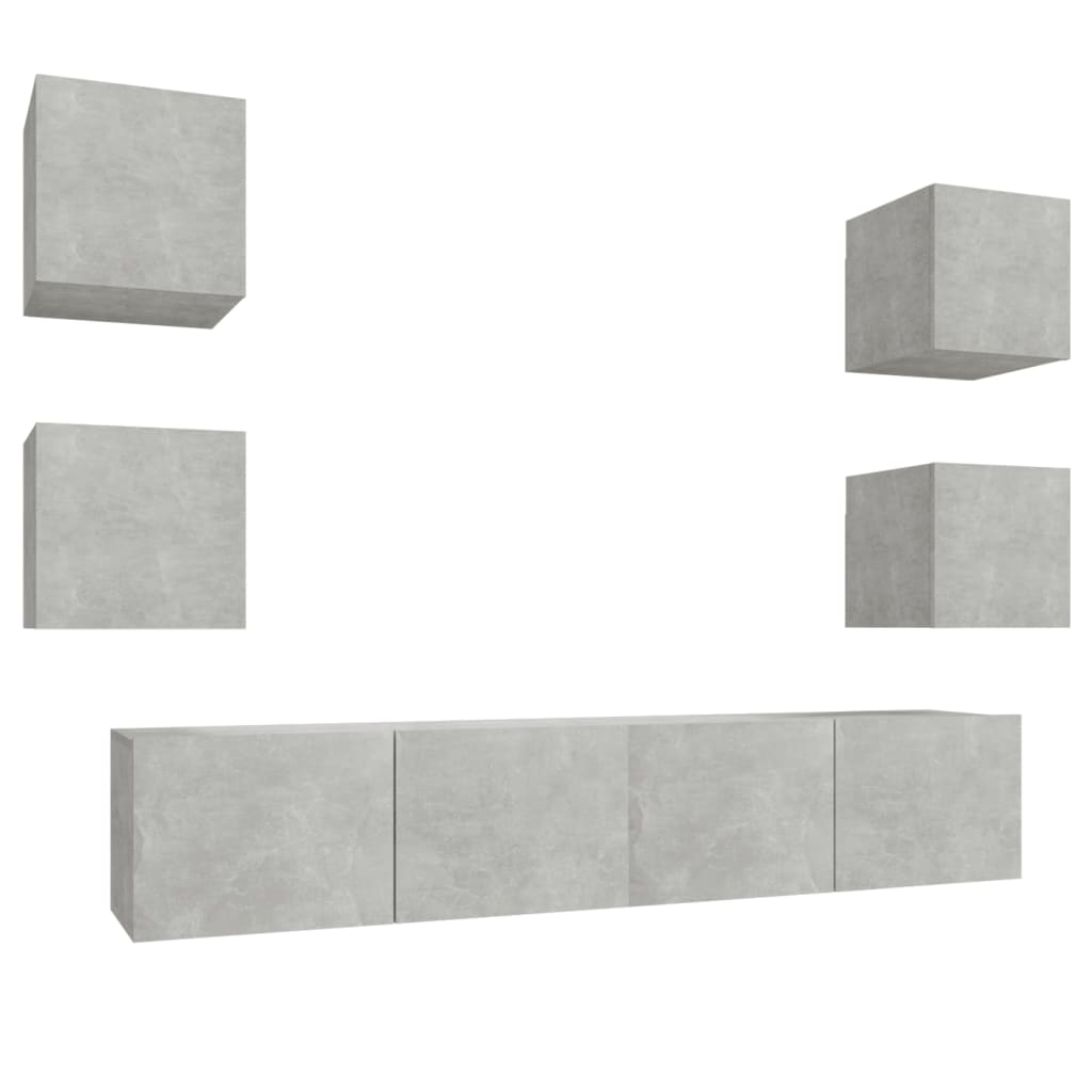 -Delige Tv-Meubelset Bewerkt Hout 6 80 x 30 x 30 cm Betongrijs