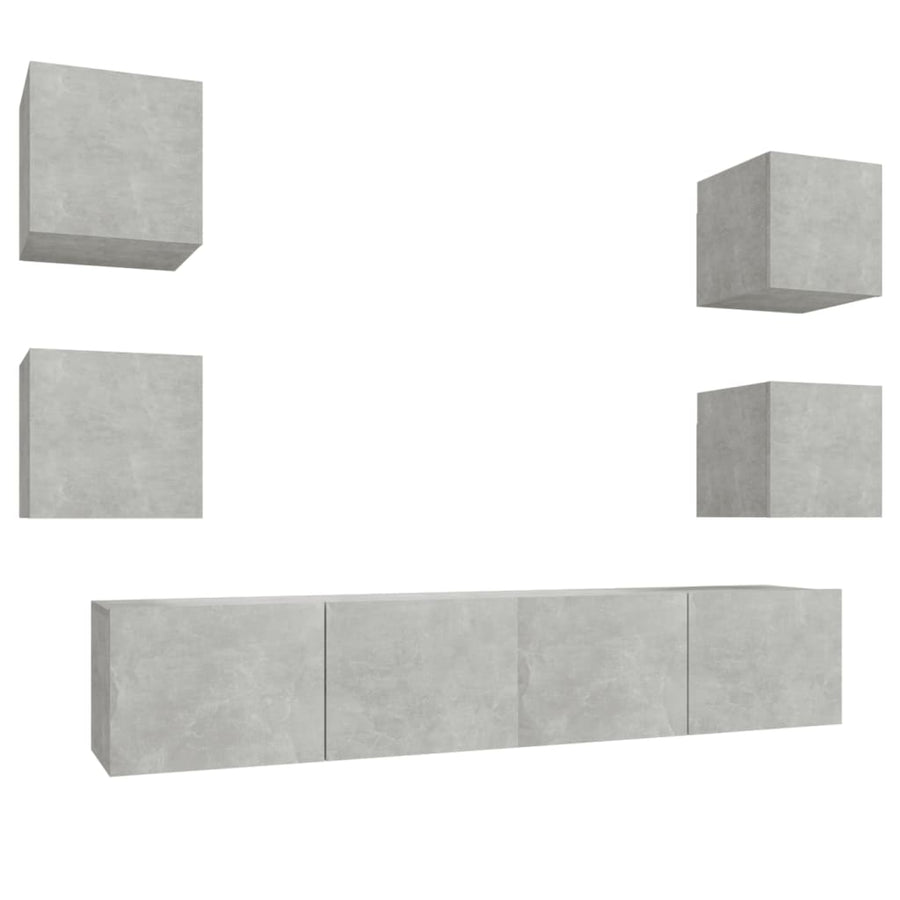 -Delige Tv-Meubelset Bewerkt Hout 6 80 x 30 x 30 cm Betongrijs