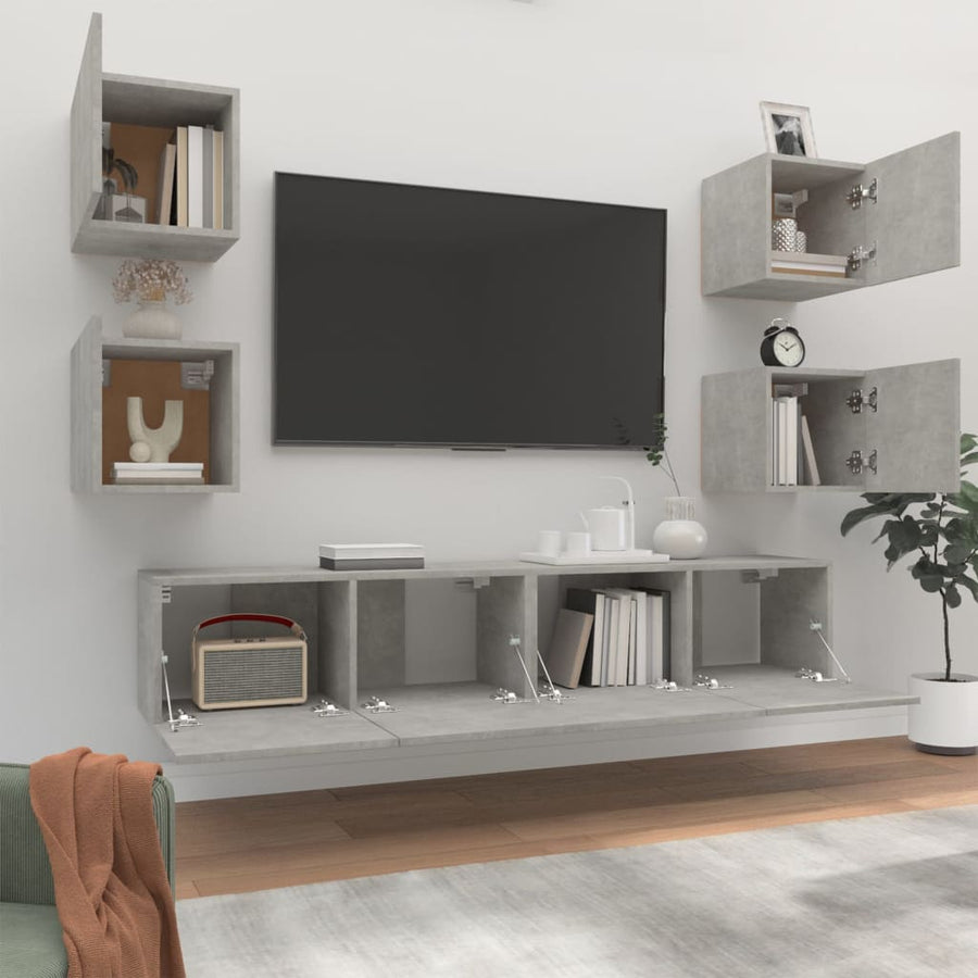 -Delige Tv-Meubelset Bewerkt Hout 6 80 x 30 x 30 cm Betongrijs
