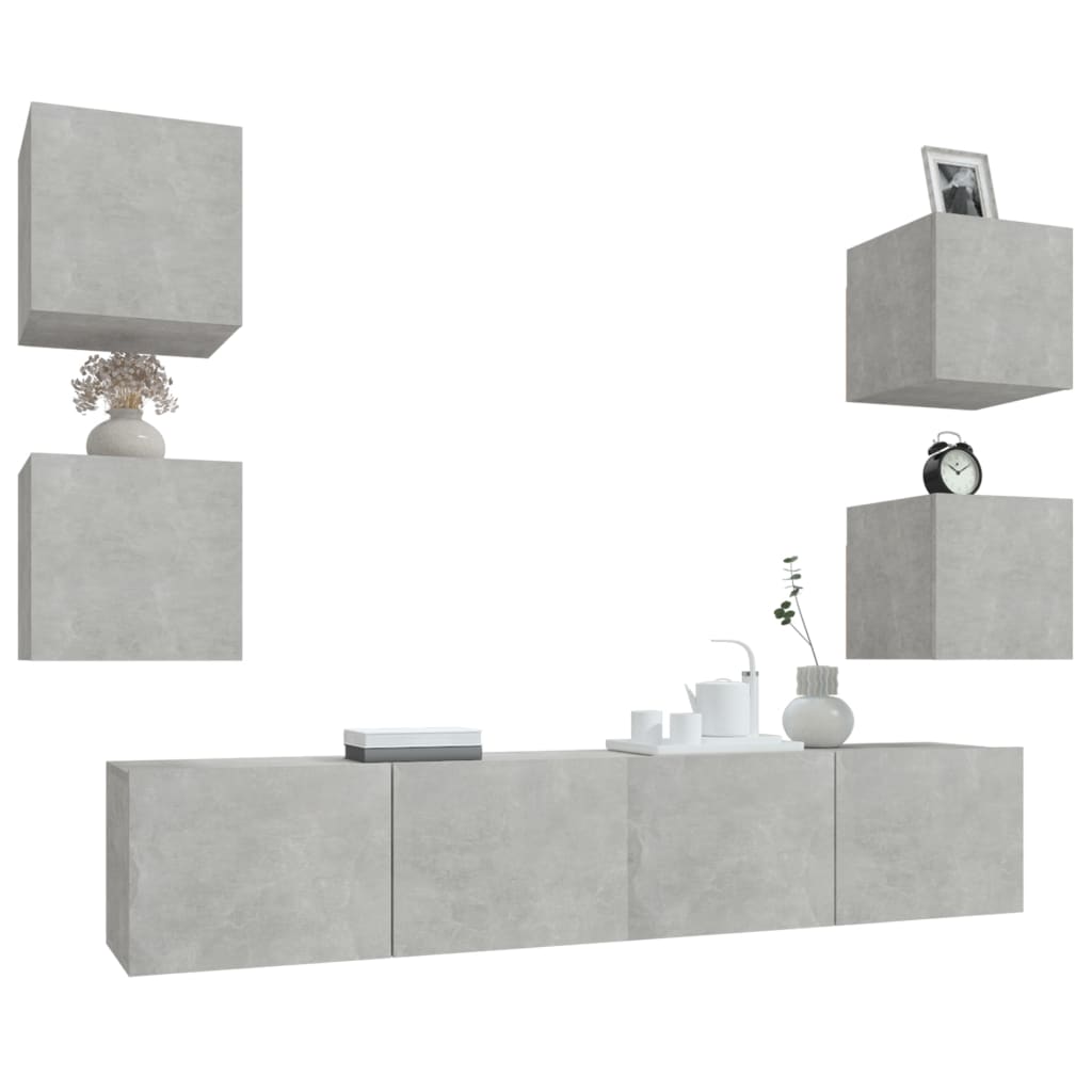 -Delige Tv-Meubelset Bewerkt Hout 6 80 x 30 x 30 cm Betongrijs