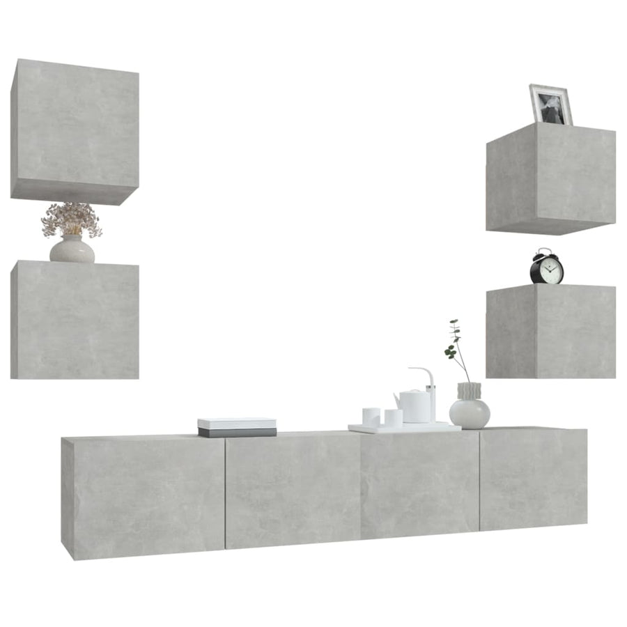-Delige Tv-Meubelset Bewerkt Hout 6 80 x 30 x 30 cm Betongrijs