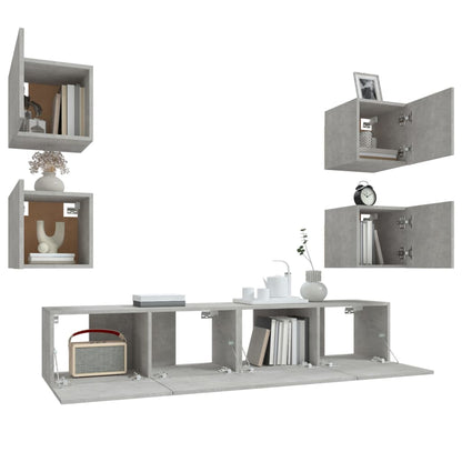 -Delige Tv-Meubelset Bewerkt Hout 6 80 x 30 x 30 cm Betongrijs