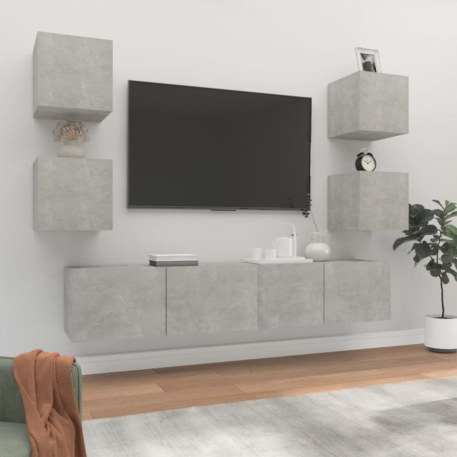 -Delige Tv-Meubelset Bewerkt Hout 6 80 x 30 x 30 cm Betongrijs