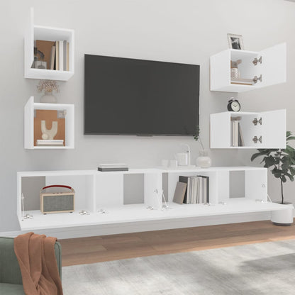 -Delige Tv-Meubelset Bewerkt Hout 6 100 x 30 x 30 cm Wit