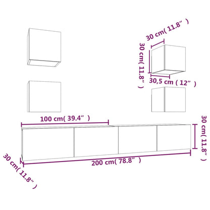-Delige Tv-Meubelset Bewerkt Hout 6 100 x 30 x 30 cm Wit
