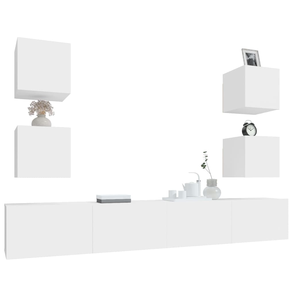 -Delige Tv-Meubelset Bewerkt Hout 6 100 x 30 x 30 cm Wit