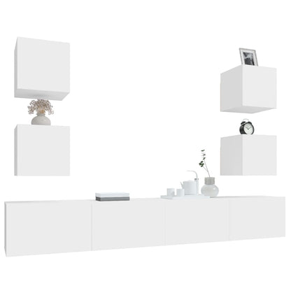 -Delige Tv-Meubelset Bewerkt Hout 6 100 x 30 x 30 cm Wit