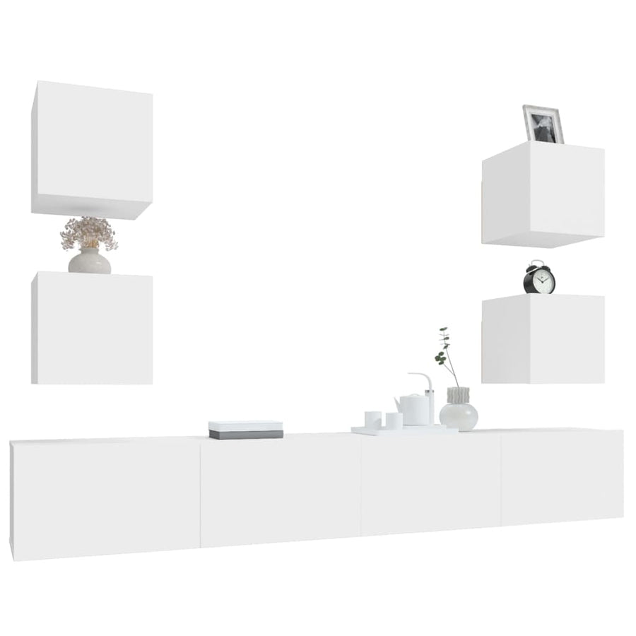 -Delige Tv-Meubelset Bewerkt Hout 6 100 x 30 x 30 cm Wit