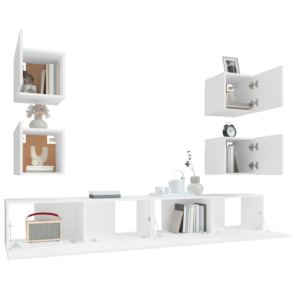 -Delige Tv-Meubelset Bewerkt Hout 6 100 x 30 x 30 cm Wit