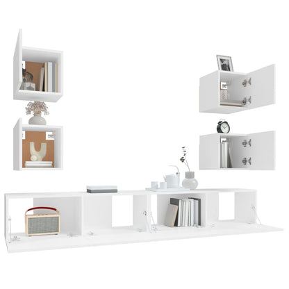 -Delige Tv-Meubelset Bewerkt Hout 6 100 x 30 x 30 cm Wit