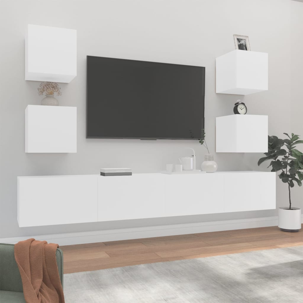 -Delige Tv-Meubelset Bewerkt Hout 6 100 x 30 x 30 cm Wit