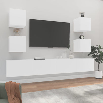 -Delige Tv-Meubelset Bewerkt Hout 6 100 x 30 x 30 cm Wit
