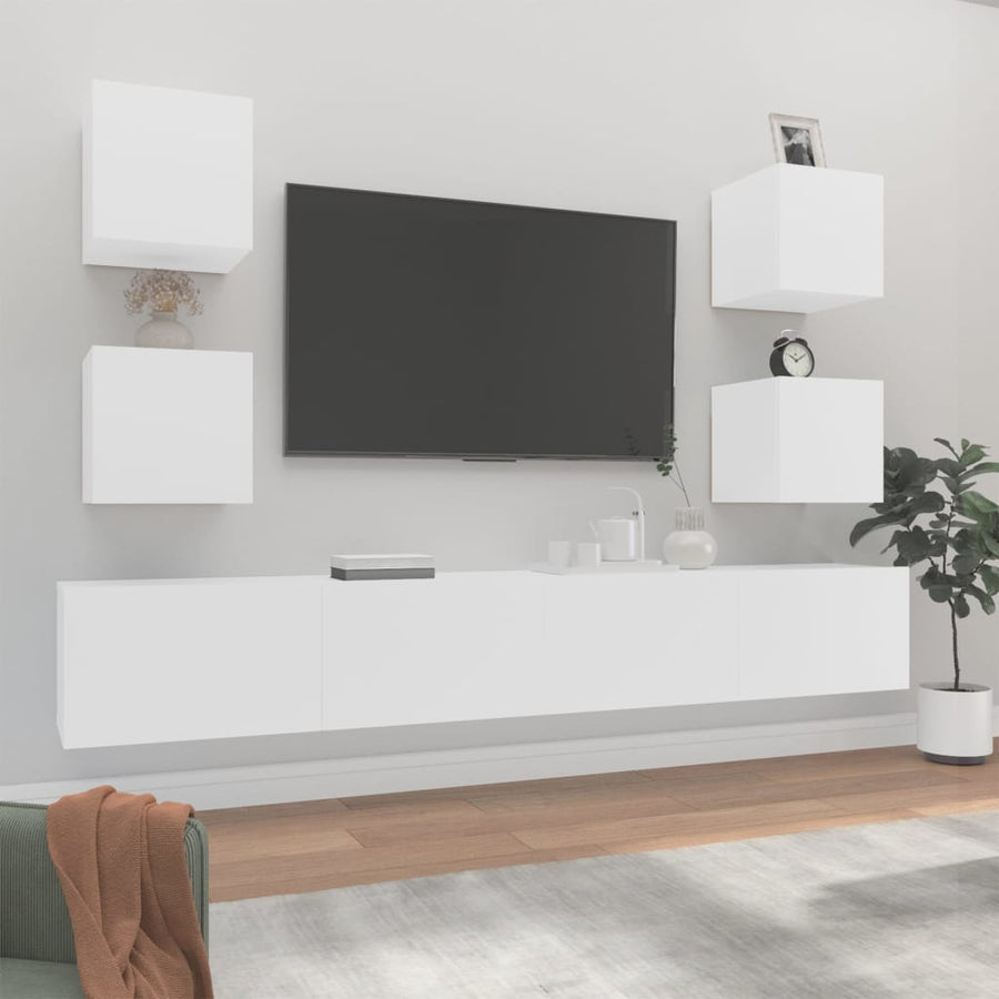-Delige Tv-Meubelset Bewerkt Hout 6 100 x 30 x 30 cm Wit