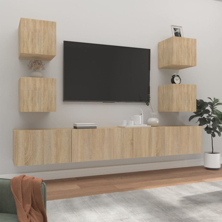 6-Delige Tv-Meubelset Bewerkt Hout Sonoma Eikenkleurig