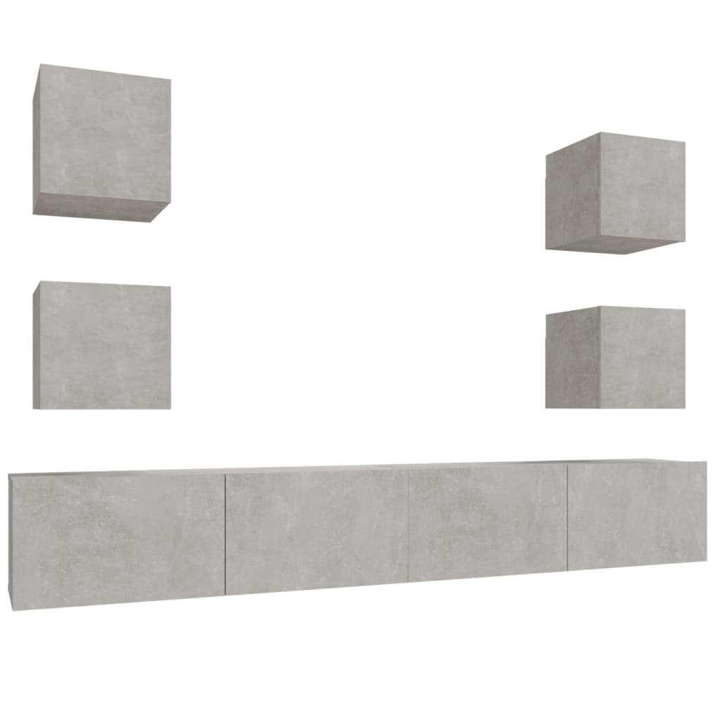 -Delige Tv-Meubelset Bewerkt Hout 6 100 x 30 x 30 cm Betongrijs