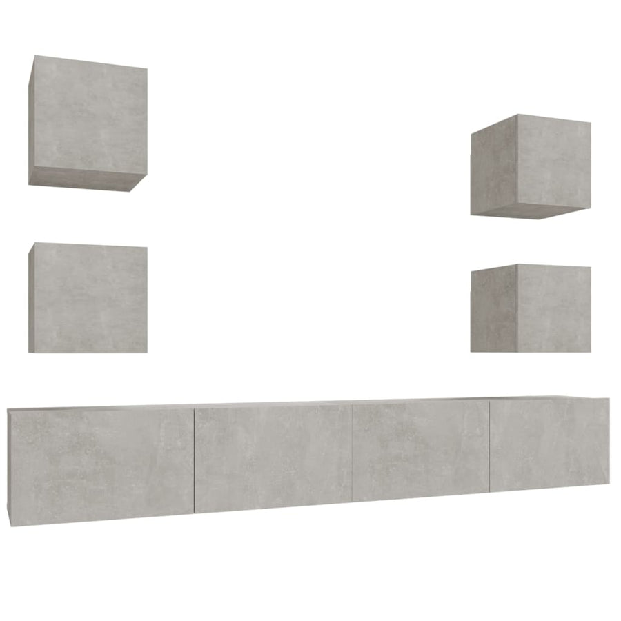 -Delige Tv-Meubelset Bewerkt Hout 6 100 x 30 x 30 cm Betongrijs
