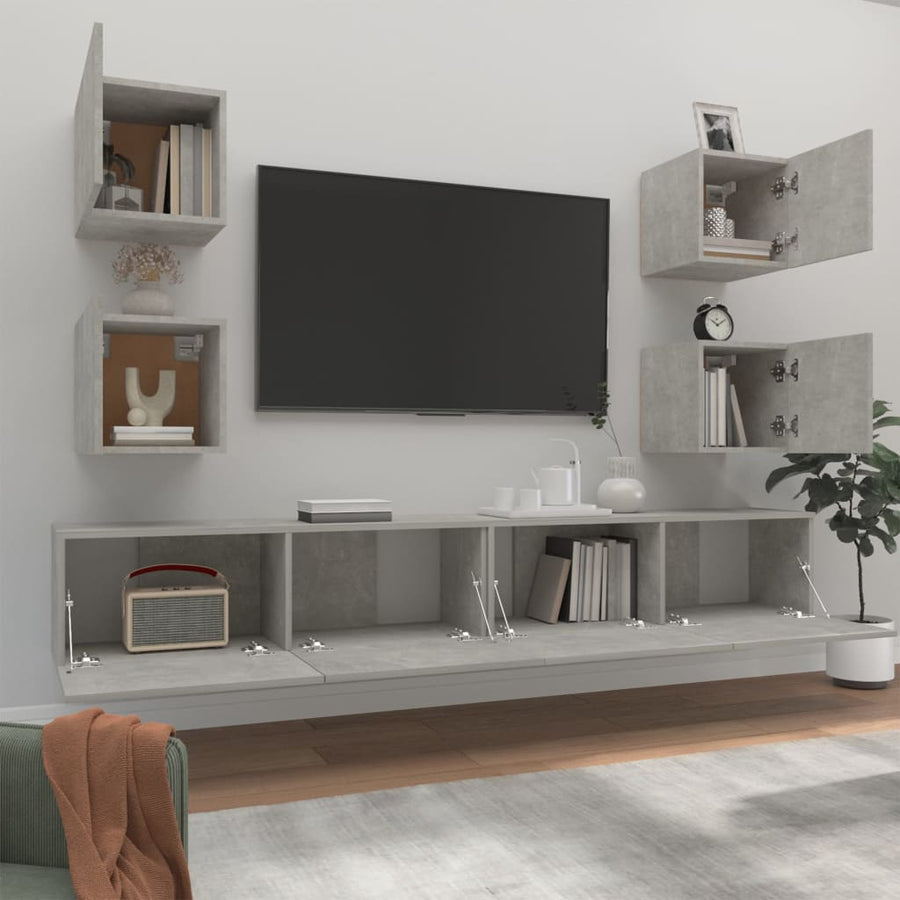 -Delige Tv-Meubelset Bewerkt Hout 6 100 x 30 x 30 cm Betongrijs