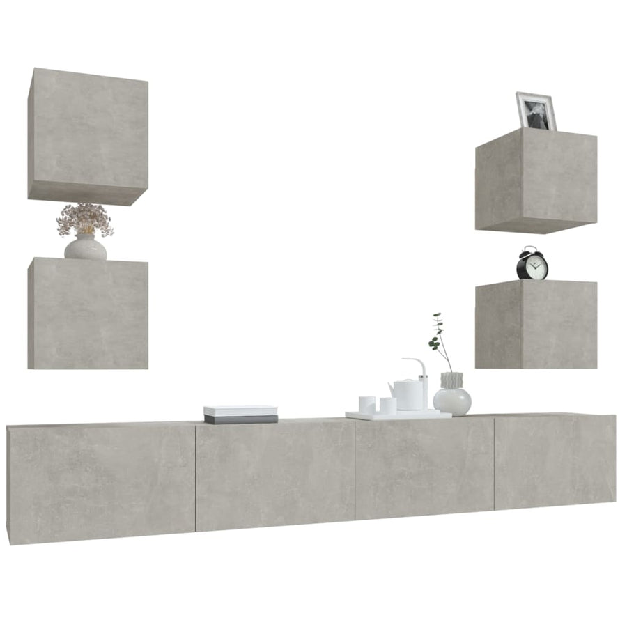 -Delige Tv-Meubelset Bewerkt Hout 6 100 x 30 x 30 cm Betongrijs