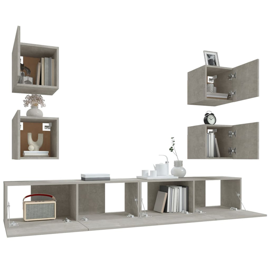 -Delige Tv-Meubelset Bewerkt Hout 6 100 x 30 x 30 cm Betongrijs