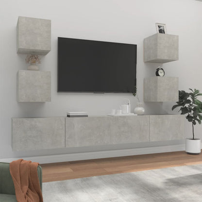 -Delige Tv-Meubelset Bewerkt Hout 6 100 x 30 x 30 cm Betongrijs