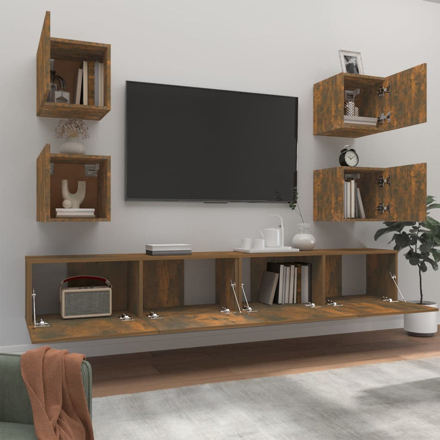 6-delige Tv-meubelset bewerkt hout gerookt eikenkleurig