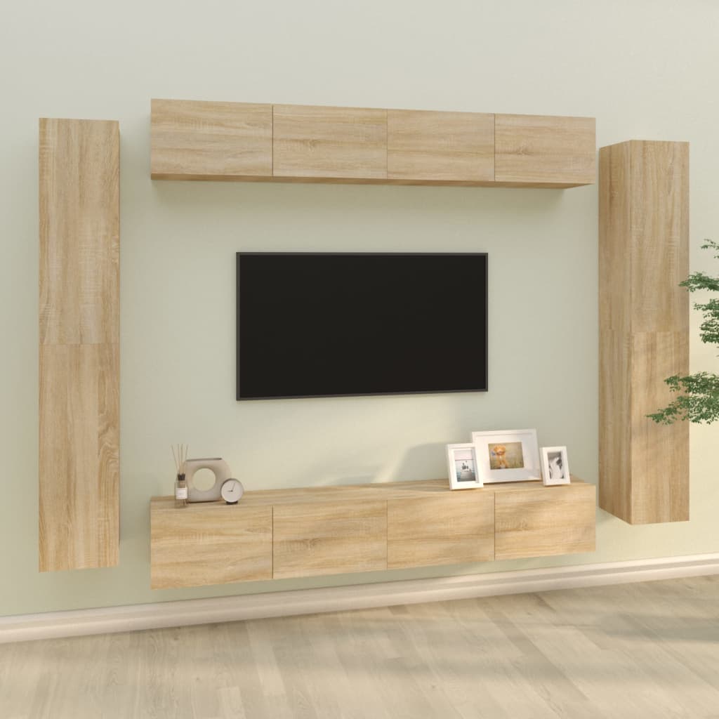 8-Delige Tv-Meubelset Bewerkt Hout Sonoma Eikenkleurig
