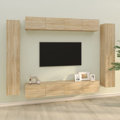 8-Delige Tv-Meubelset Bewerkt Hout Sonoma Eikenkleurig