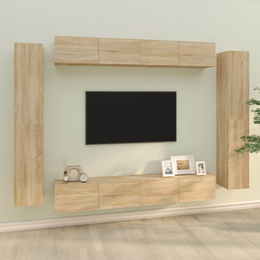 8-Delige Tv-Meubelset Bewerkt Hout Sonoma Eikenkleurig